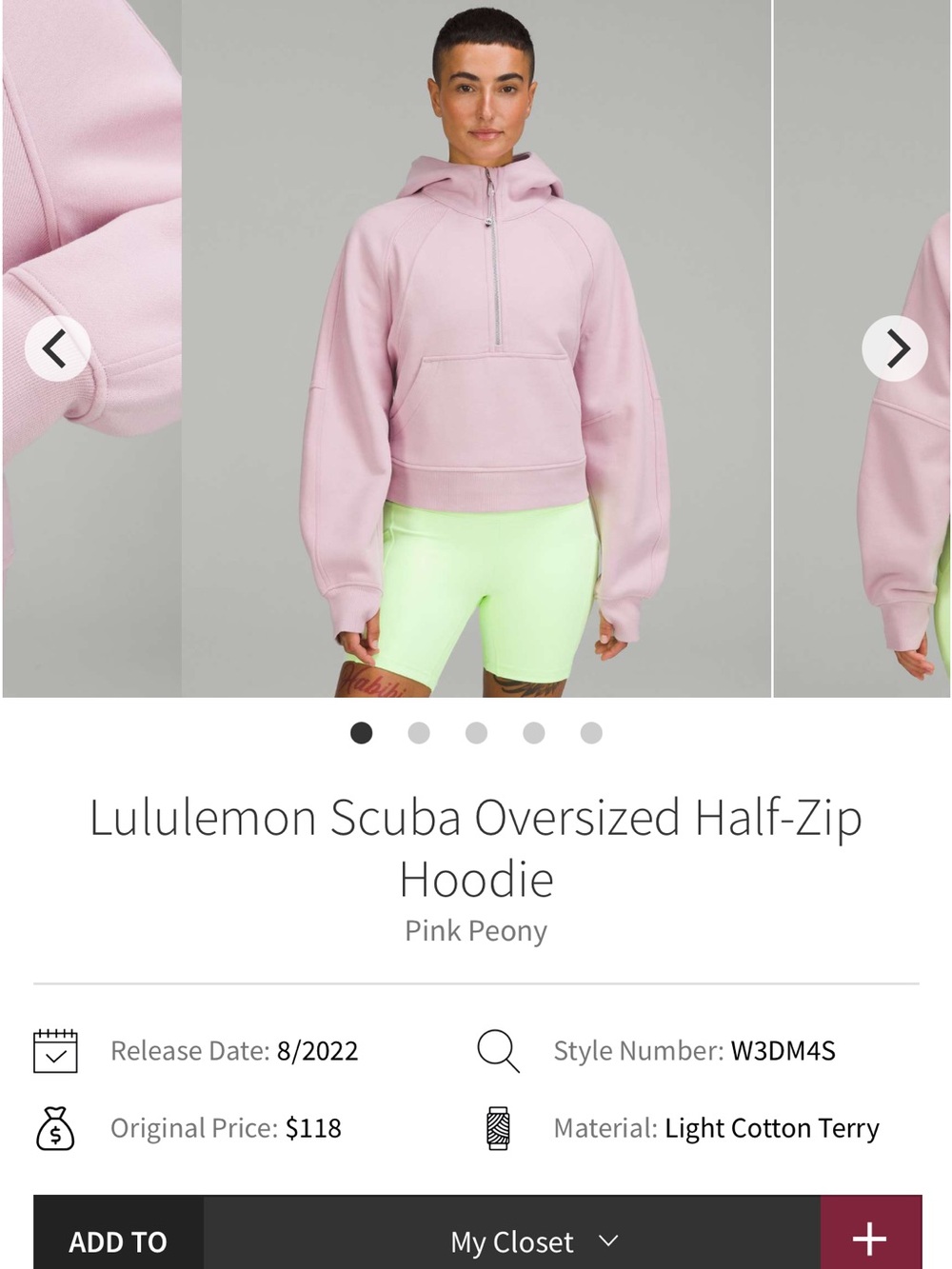 Lululemon Scuba Oversized Half-Zip Hoodie - Pink Peony M/L